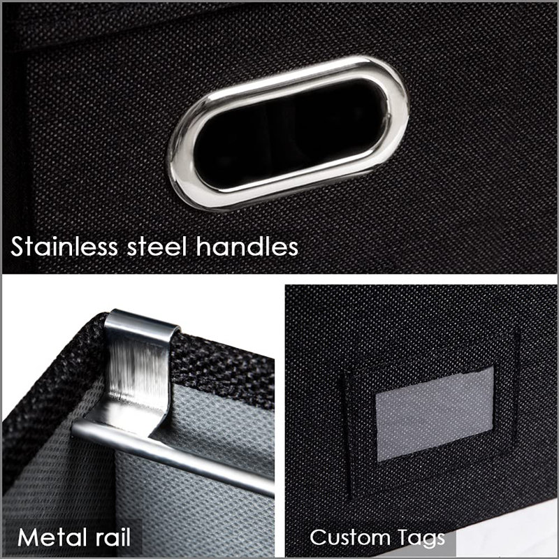 File Organizer Box - Set Of 2 Collapsible Decorative Linen Filing Storage Hanging File Folders With Lids Office Cabinet Letter Size Black (14X9.3X10.8 Inch)
