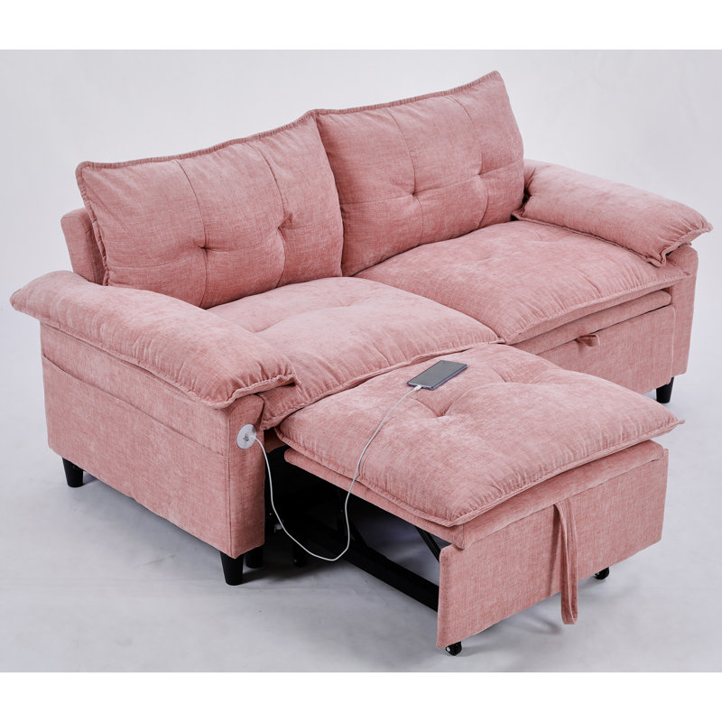Plush Velvet Convertible Sofa Bed, Pull Out Cloud Couch With Wheels & Usb Charging, Comfy 2-In-1 Sleeper Sofa For Living Room/Apartment, Easy Assembly