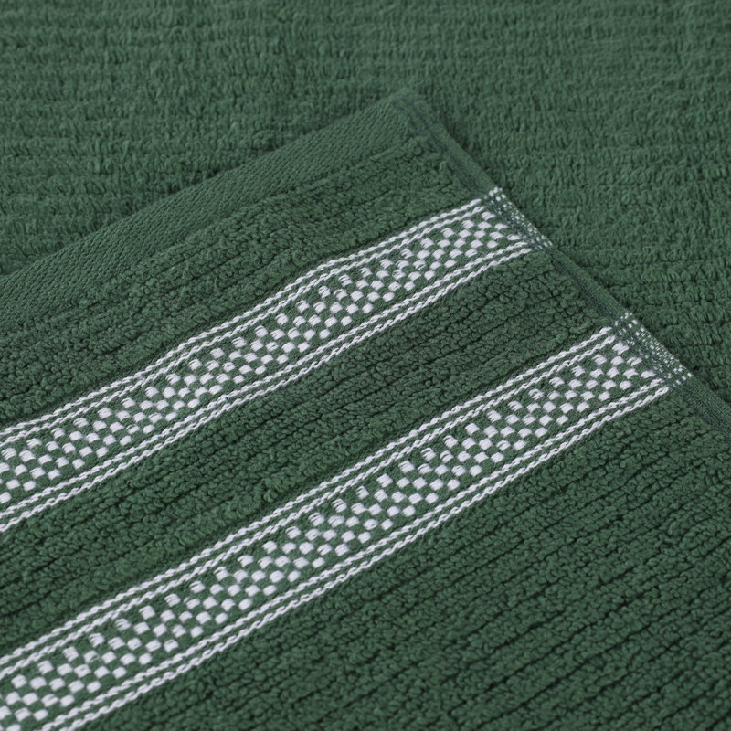 Zero Twist Cotton Ribbed Modern Geometric Border Soft Highly-Absorbent Bath Sheet Set, Forest Green