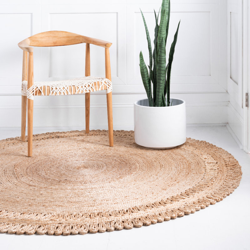 Tapis d'intérieur en jute à motif géométrique Nikia, Rond 4 pi 1 po
