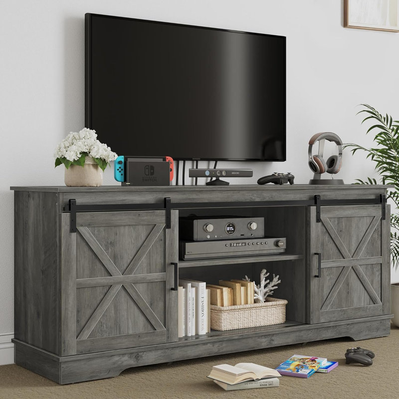 Meuble télé à porte coulissante pour téléviseur de 65 po ou moins Enzo Farm House, Gris