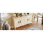 Crédence rustique American Farmhouse avec portes symétriques Sunburst et tablettes réglables, parfaite pour les intérieurs modernes et traditionnels