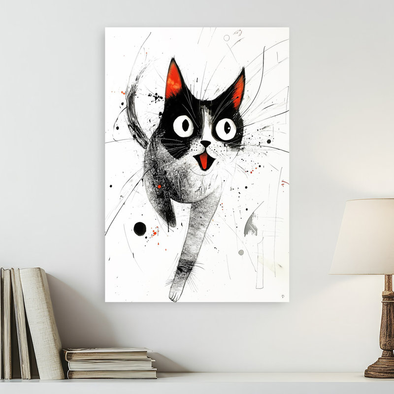 «Happy Tuxedo Cat», art mural moderne, 24" H x 16" W