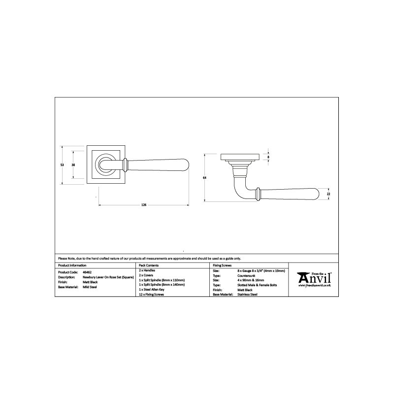 Newbury Interior Mortise Door Handle, Matt Black
