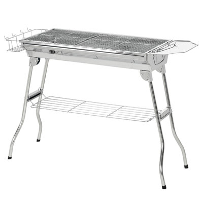 Barbecue portatif au charbon de bois en acier inoxydable - et poêle inclus dans la cour, le camping, le pique-nique, la fête, la cuisine extérieure pour diverses occasions avec poêle, support, tablettes, crochets