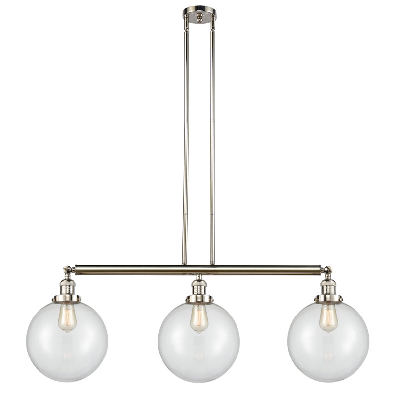 Luminaire suspendu linéaire à 3 lumières pour îlot de cuisine Lehmann, Transparent, Ampoule non incluse, Nickel poli