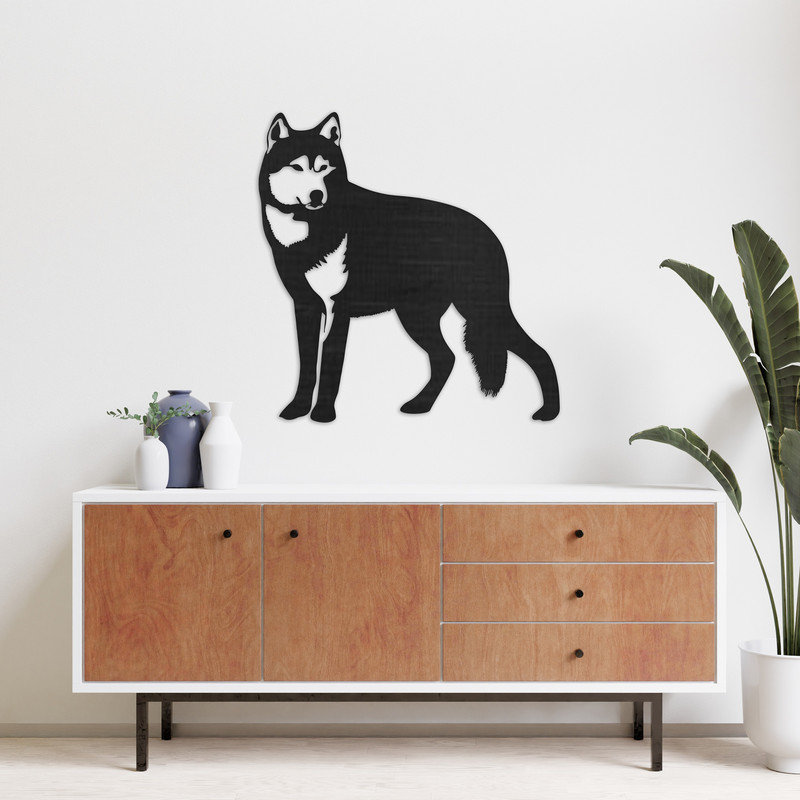 Décoration murale Silouhette of Wolf - ACM blanc (46 po x 44,66 po), H 32 po x l 31,1 po x P 0,25 po, Argent