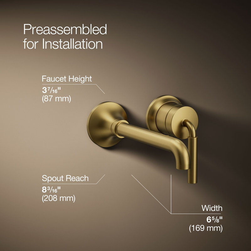 Tone Wall-Mount Single-Handle Bathroom Sink Faucet, Vibrant Brushed Moderne Brass
