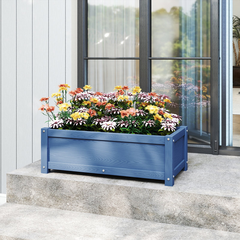 Rectangular Planter Box with Drainage Holes HDPE Garden Bed Poly Window Box,Waterproof, Weather Resistance, Navy