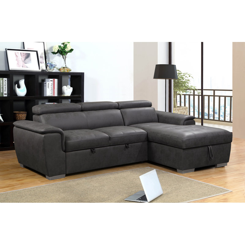 Upholstered L-Shaped Sectional Right Hand Facing, Charcoal 100% Polyester