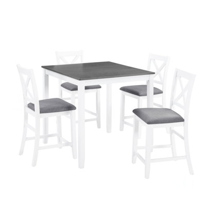 Ensemble de table haute moderne de 5 pièces avec 4 chaises, design classique en bois, style simple, idéal pour les petits espaces et les salles à manger.