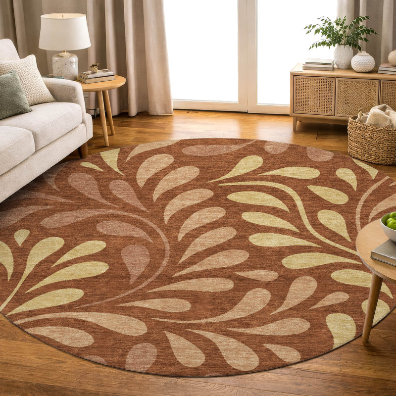 Premium Machine Washable Mayfield AMF2411 Floral Rug, Paprika, 8' Round