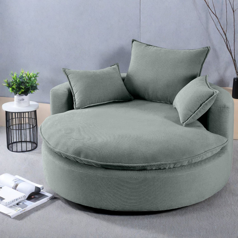 Fauteuil d'appoint pivotant confortable, velours côtelé gris, détente moderne pour le salon