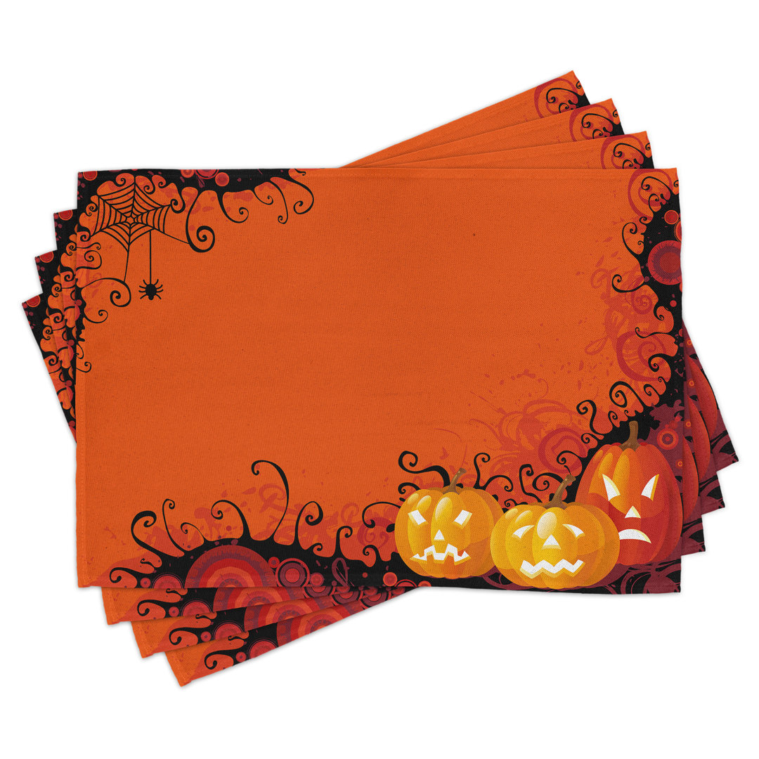 Platzdeckchen 4er Set, Spooky Pumpkins Orange, Ringelblume Orange Schwarz