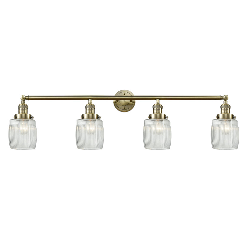 Éclairage pour salle de bain 4 lumières Chesterville, Ampoule DEL rétro de 3,5 watts, Blanc mat, Laiton antique