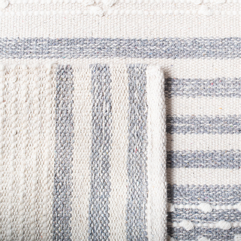 Adamsville Striped Hand-Woven Wool/Cotton Cream/Gray Area Rug, Rectangle 9' x 12'