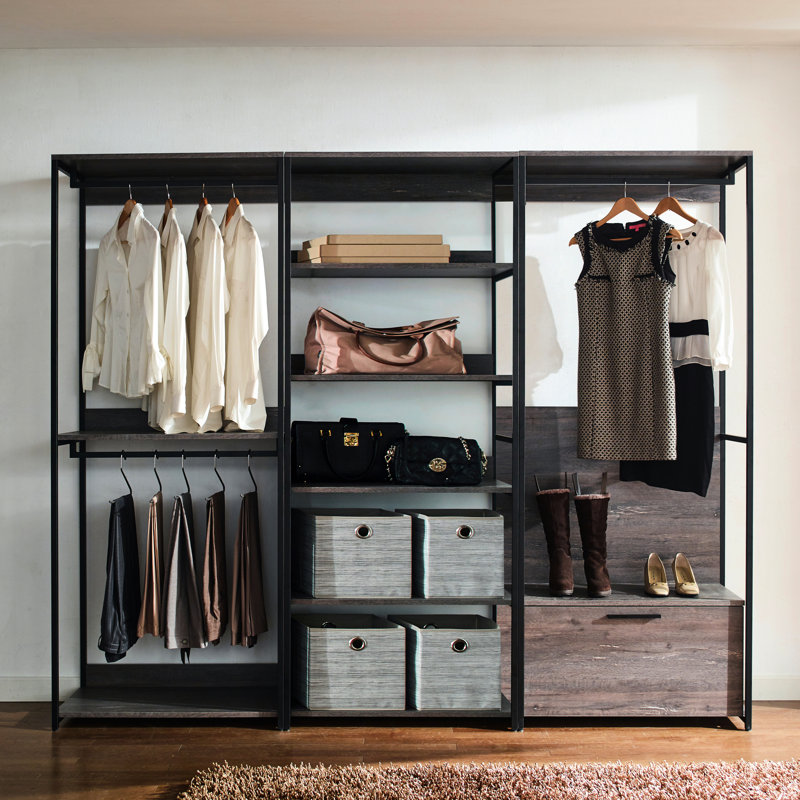 Garde-robe modulaire Water and Scratch avec tiroirs profonds, structure en métal thermolaqué, rangement et chaleur, panneau de teinture