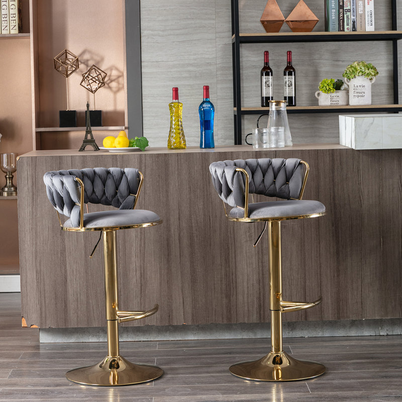 Bar Stools,with Chrome Footrest and Base Swivel Height Adjustable, Grey