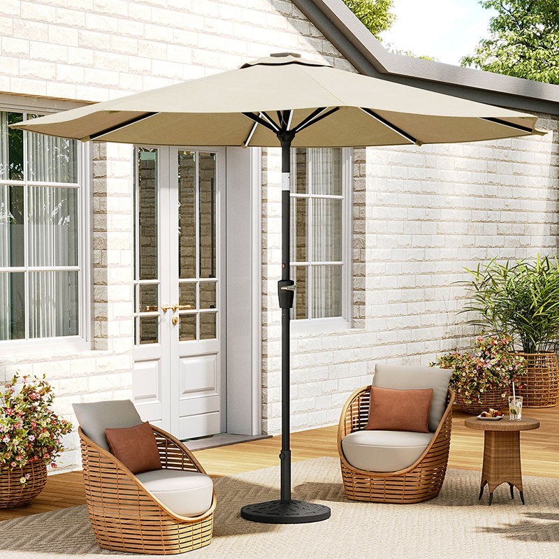 300cm Large Solar Powered LED Patio Umbrella for Outdoor Garden Patio without Base, Beige