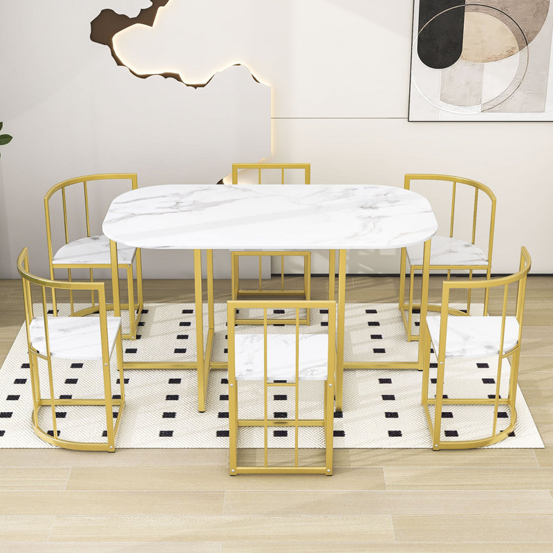 Ensemble repas pour 6 personnes Aronas, Blanc, Doré