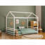 Structure de lit double en métal Montessori, lit en forme de maison avec garde-corps pour enfants et tout-petits, assemblage facile, sans lattes, blanc-1356049055-1356049048