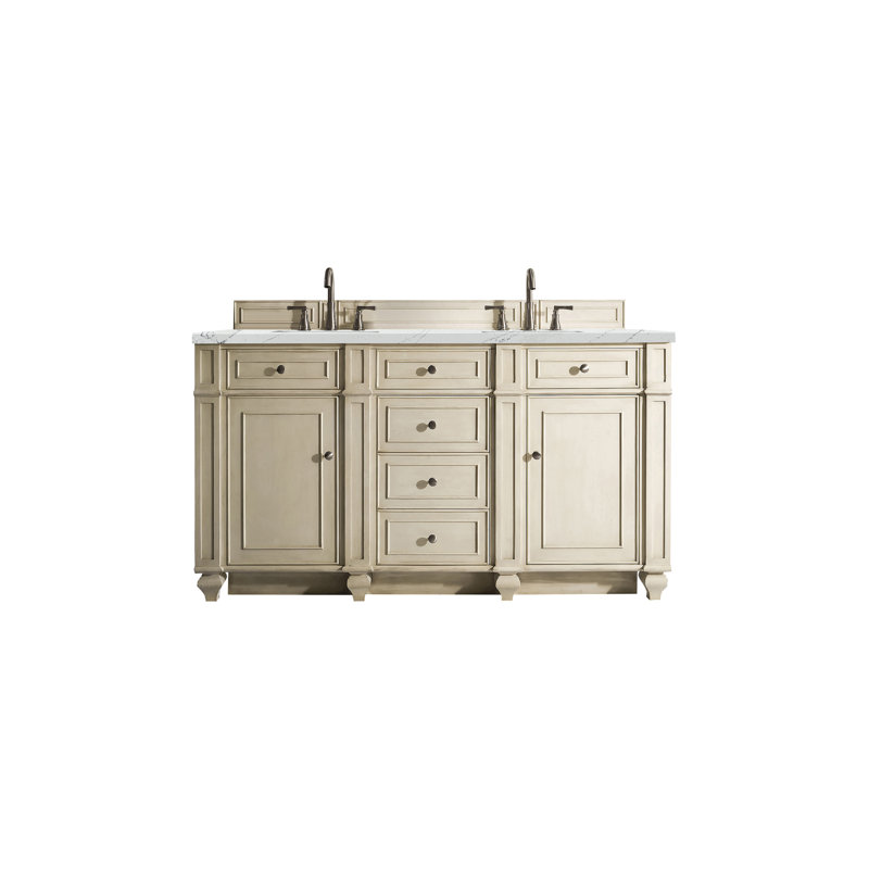 Bristol 60'' W Double Vanity, Whitewashed Walnut, Ethereal Noctis, 8" Widespread