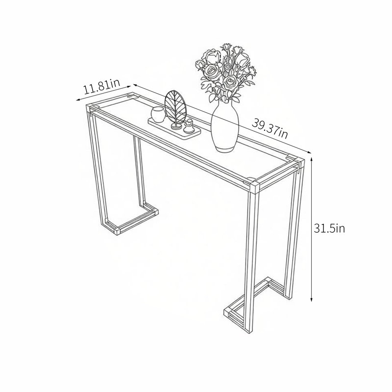 Console en verre transparent avec plateau en acrylique, Bleu, H 31,5 po x l 39,37 po x P 11,81 po
