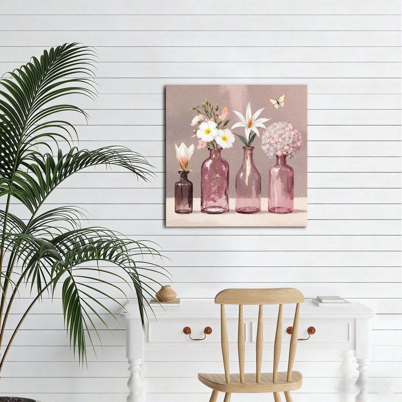 Vase rose, ensemble floral, cadre mural en bois ， 16 x 16