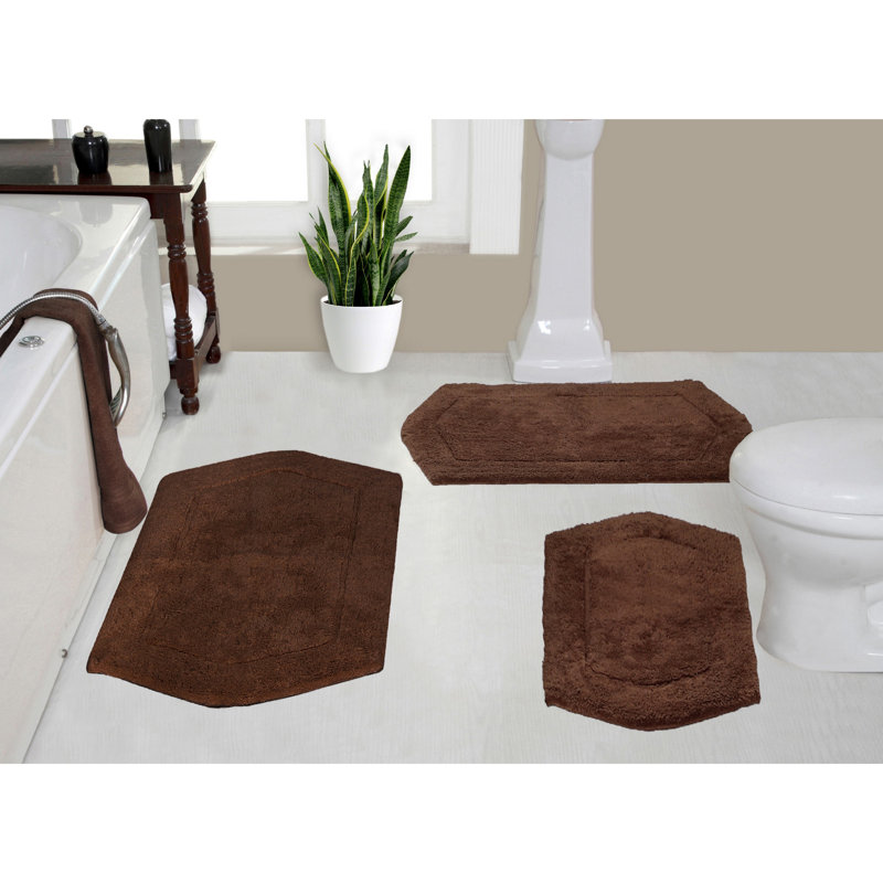 Tapis pour salle de bain 100% coton Morissette, antidérapant, séchage rapide, lavable à la machine, Chocolat