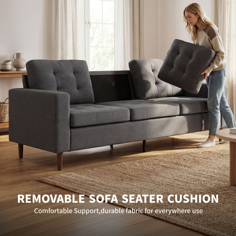 3 Seater Fabric Sofa, Dark Gray, Brown