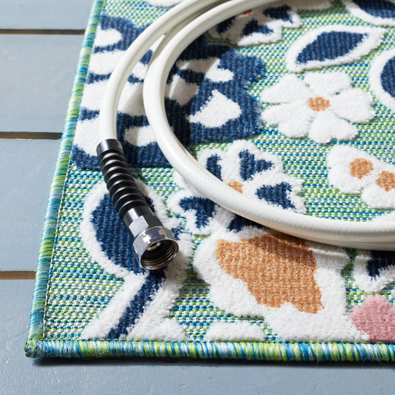 Savoy Floral Green/Navy/Pink Indoor / Outdoor Area Indoor/Outdoor Area Rug, Rectangle 10' x 14'