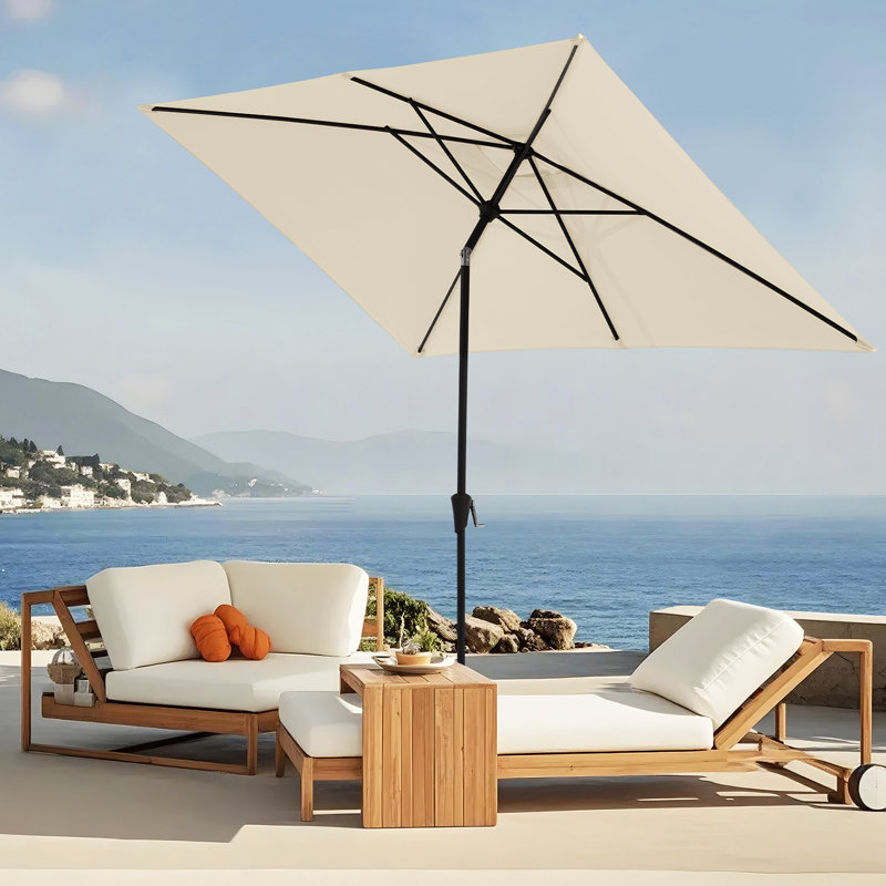 Parasol de marché rectangulaire inclinable 10 pi x 6 pi 5 po Le, Blanc cassé / blanc