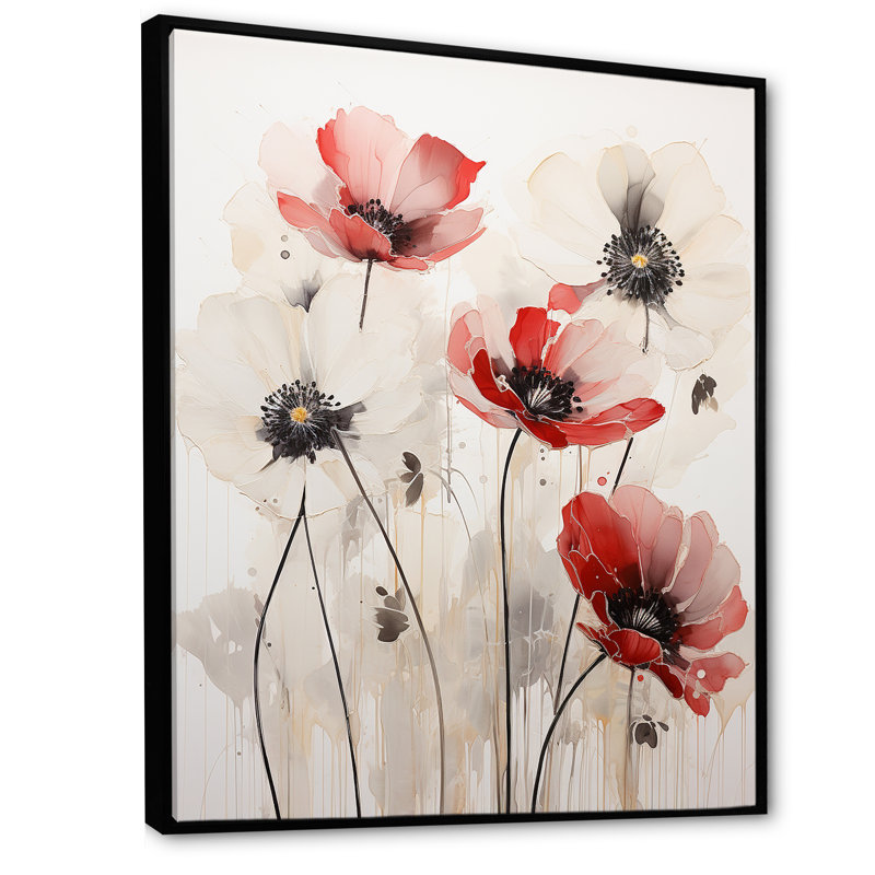 Minimalisme rouge et blanc sur fond blanc, H 40 po x l 30 po x P 1,5 po, Cadre flottant noir