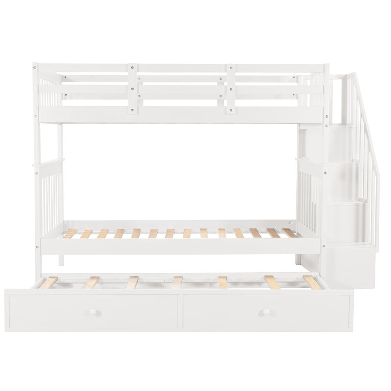 Twintwin Bunk Bed With Trundle And White Steady Build For Bedroom - Solid Wood, White