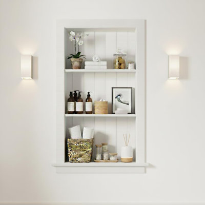 3-Shelf Recessed Wall Niche – White Lacquered Waterproof In-Wall Storage Cabinet for Bathroom & Kitchen