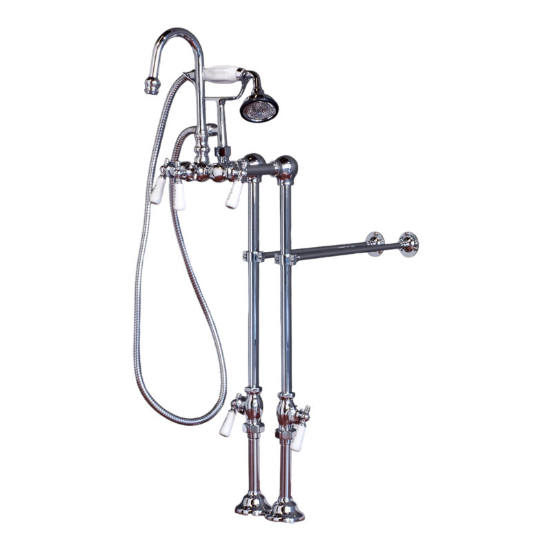 Robinet de baignoire romaine à 5 poignées avec inverseur, Chrome