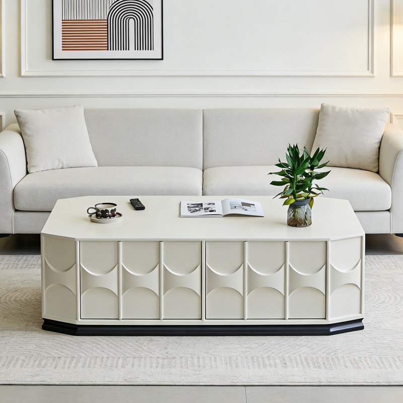 French-style solid wood storage coffee table, 17.7" H x 55.1" L x 29.5" W