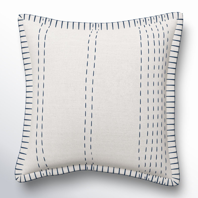 Roseville Cotton Throw Pillow Cover & Insert, Cream/Navy