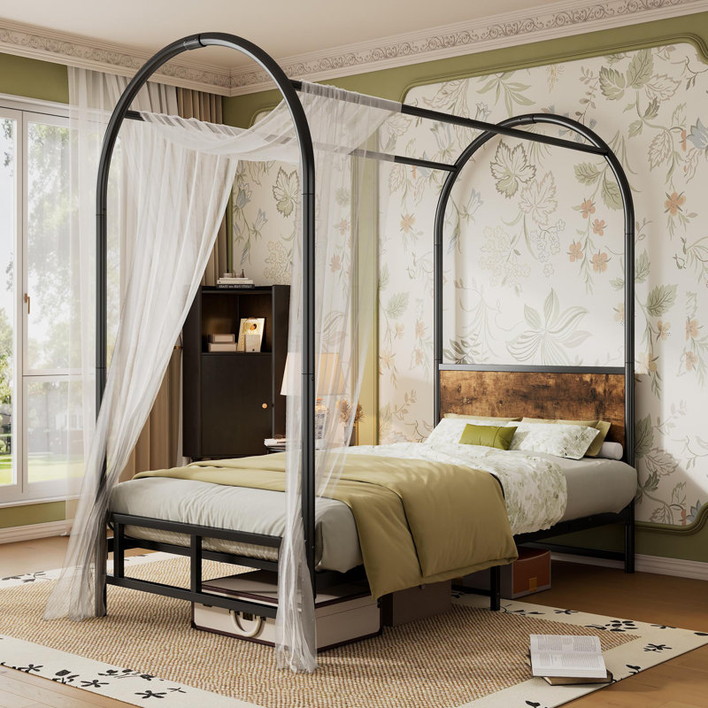 Metal Canopy Bed Industrial Style, Single (3')