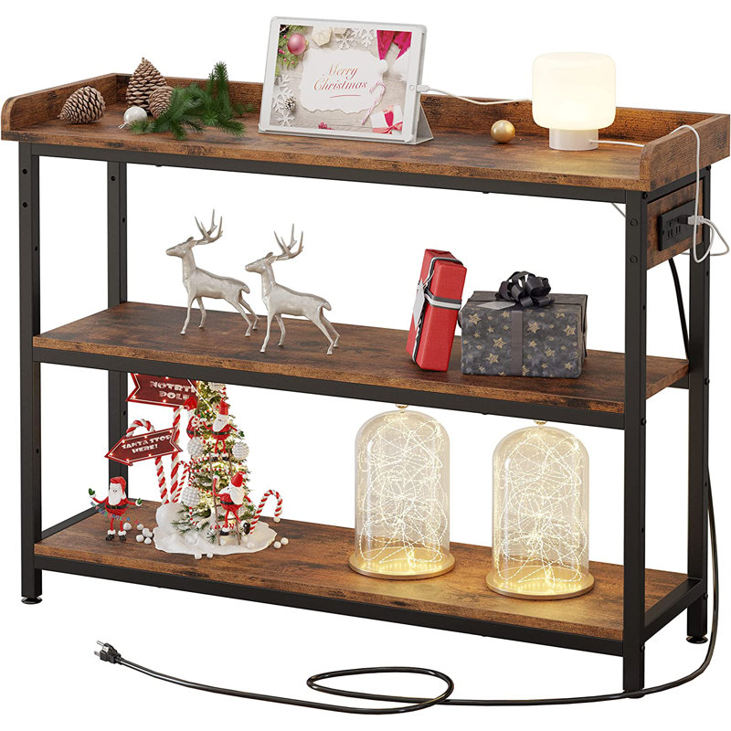 Console Table with Power Outlets, 33" H x 43 "W  x 13.8" D, Vintage Black