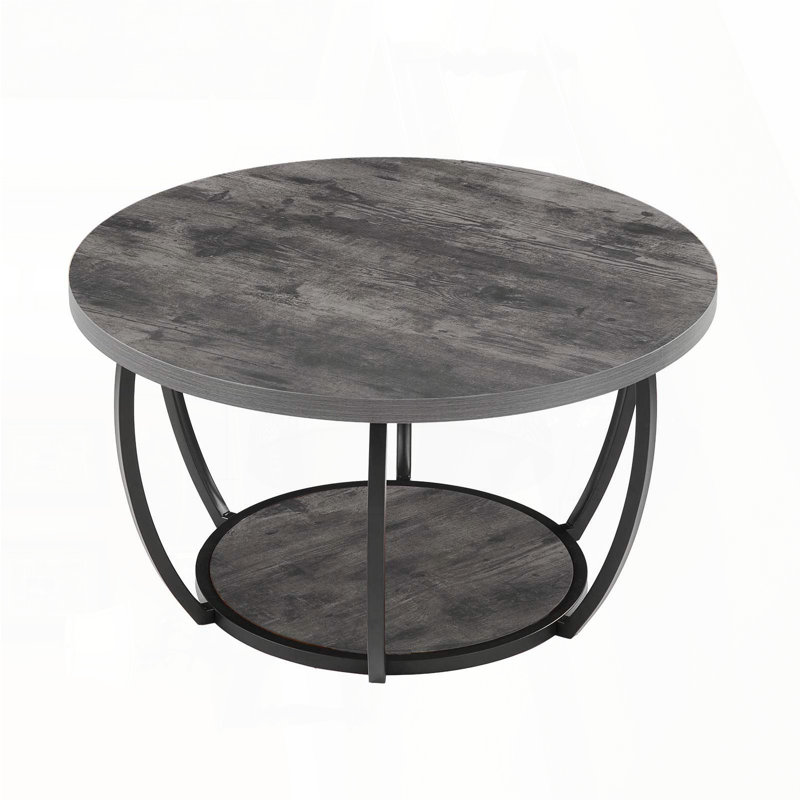 Table basse ronde à 2 niveaux avec cadre en métal incurvé - Gris, Gris