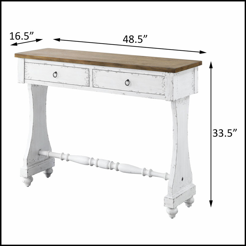 Antique White 2-Drawer Console Table with Spacious Storage and Elegant French Front Design for Entryways and Living Rooms