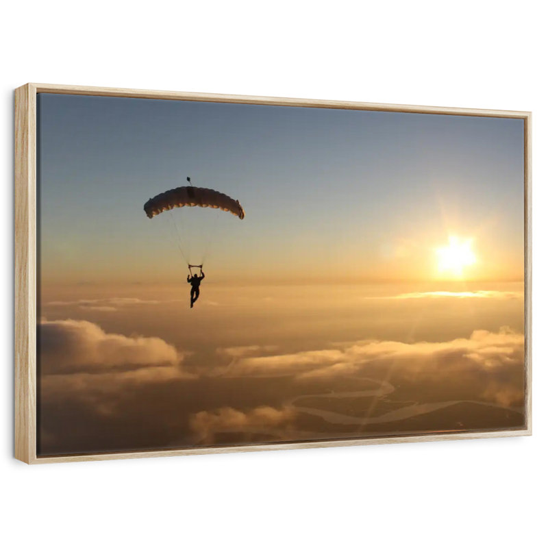 Saut en parachute, Cadre flottant en bois naturel, 31 po x 21 po