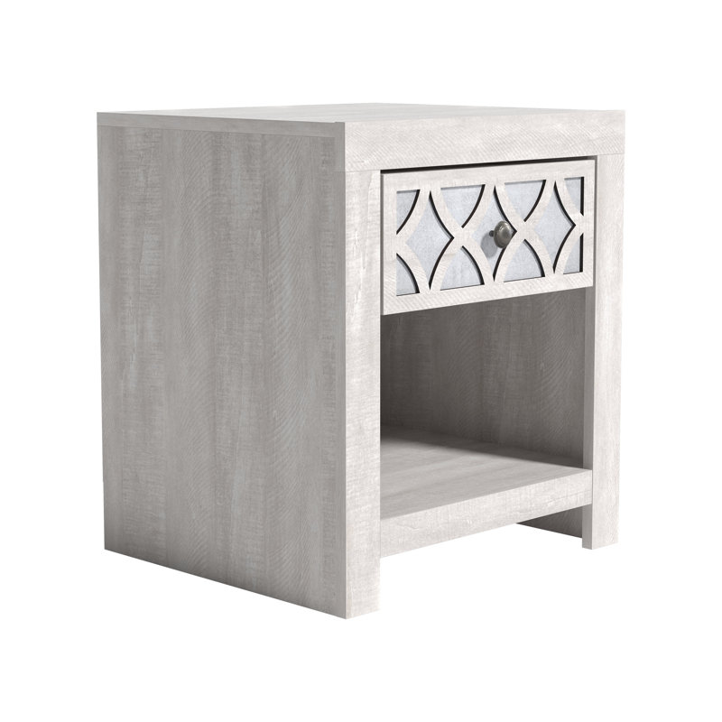 Table de chevet 1 tiroir Julric, Chêne gris cendré / argent aurore