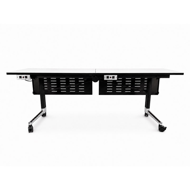 Table de formation commerciale commerciale avec alimentation intégrée | Table gigogne pliable 80 po | Roulettes verrouillables | Mobilier de salle de conférence et de classe | Blanc | Sièges 2