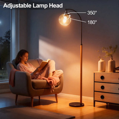 Lampe sur pied moderne en métal avec base en marbre et verre noir