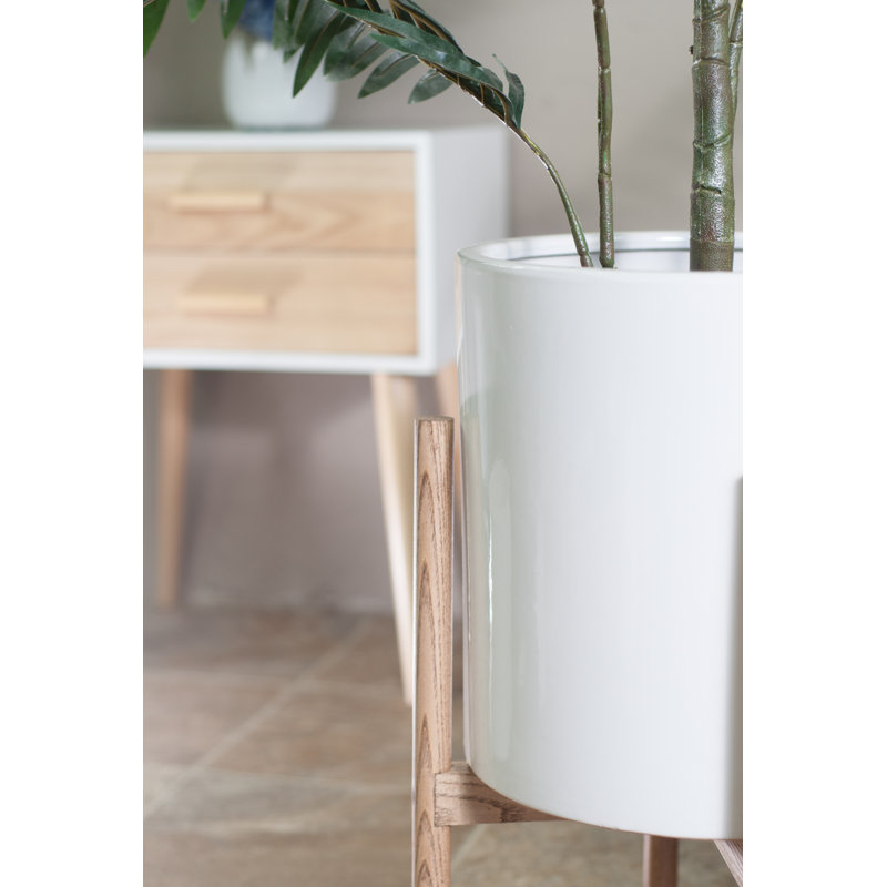 Pot à fleurs en céramique 2 pièces Delorme, Blanc / noyer spécial