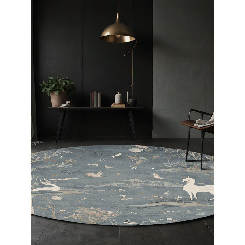 Tapis gris lavable à la machine, Rond 3 pi