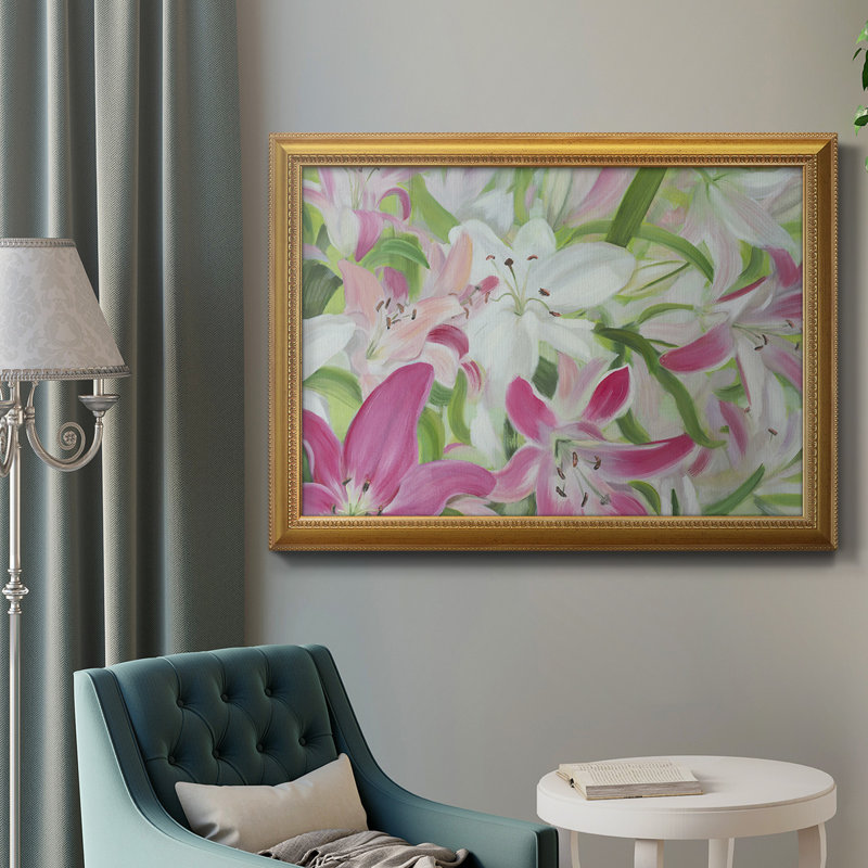 Toile encadrée de qualité supérieure rose et blanc lys II - prête à être accrochée