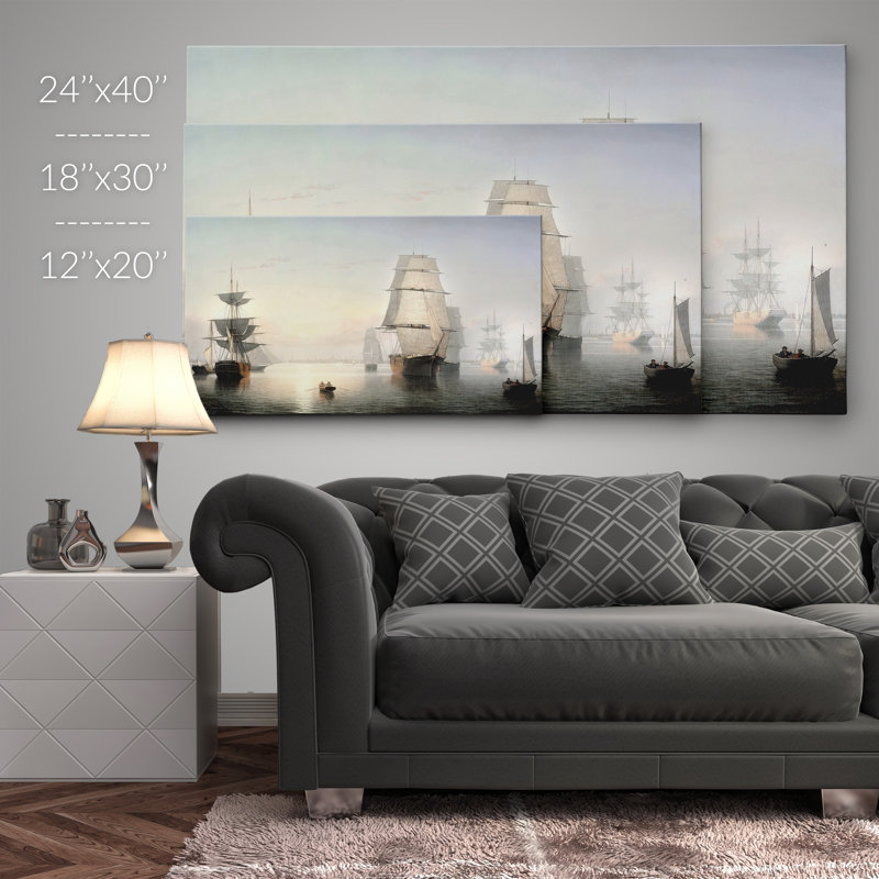«Boston Harbor» par Fitz Hugh Lane, reproduction sur toile, H 20 po x l 40 po x P 1,5 po